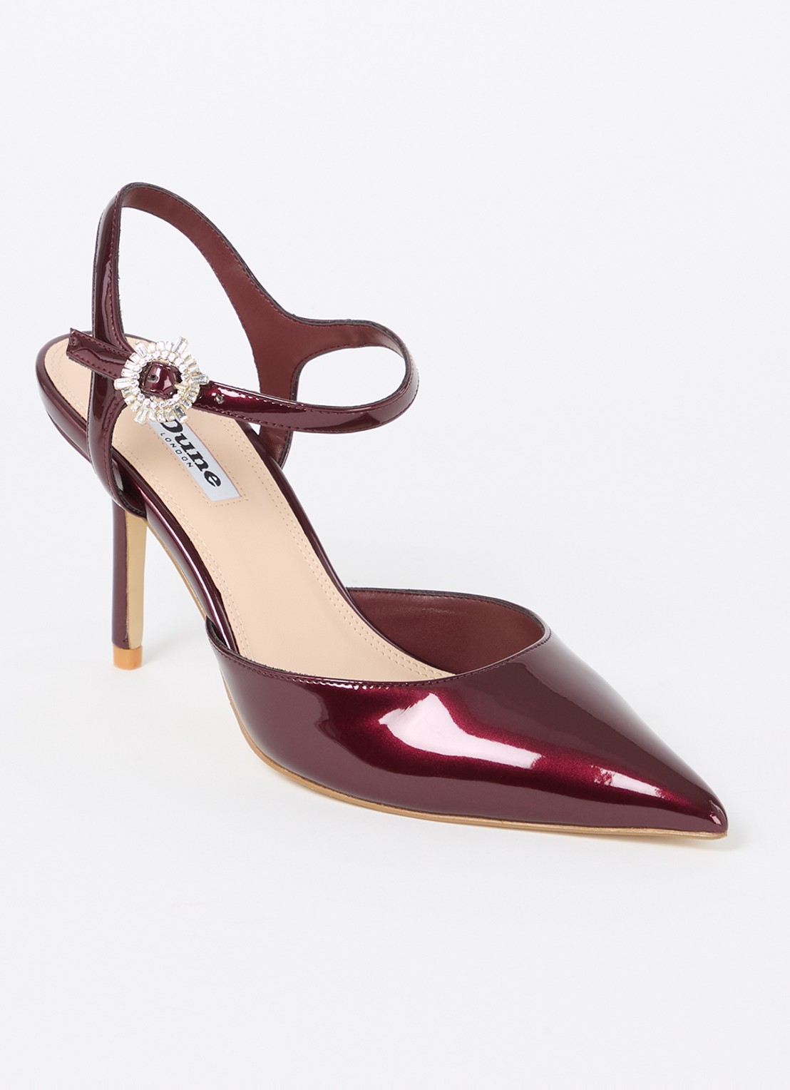 Dune London Channel sandalette met strass - voorkant 5 bordeauxrood