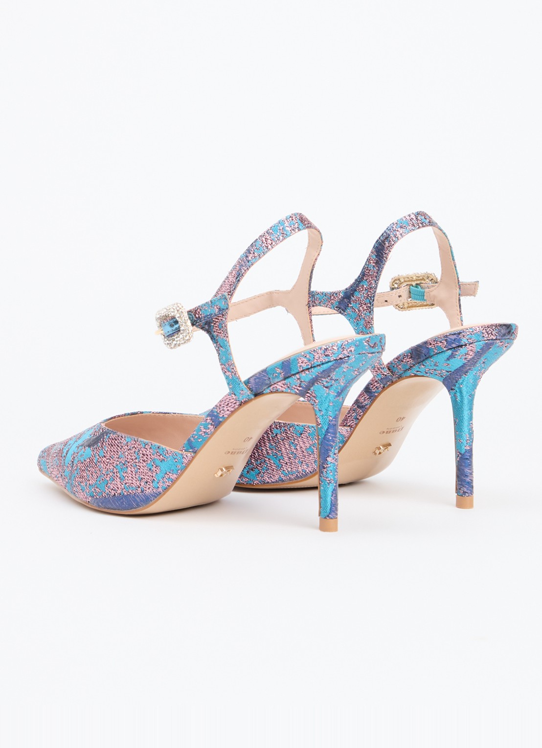 Dune London Channel sandalette met strass - achterkant aquablauw