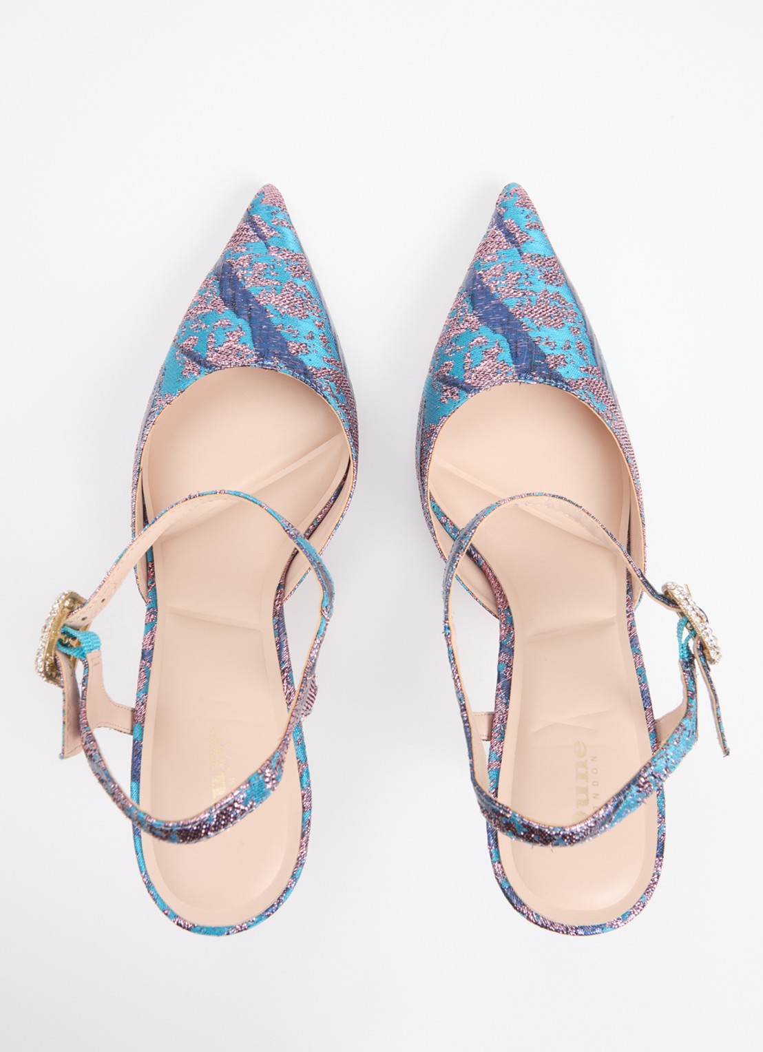 Dune London Channel sandalette met strass - detail 3 aquablauw