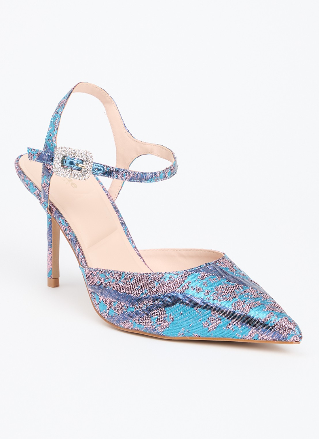 Dune London Channel sandalette met strass - voorkant 5 aquablauw