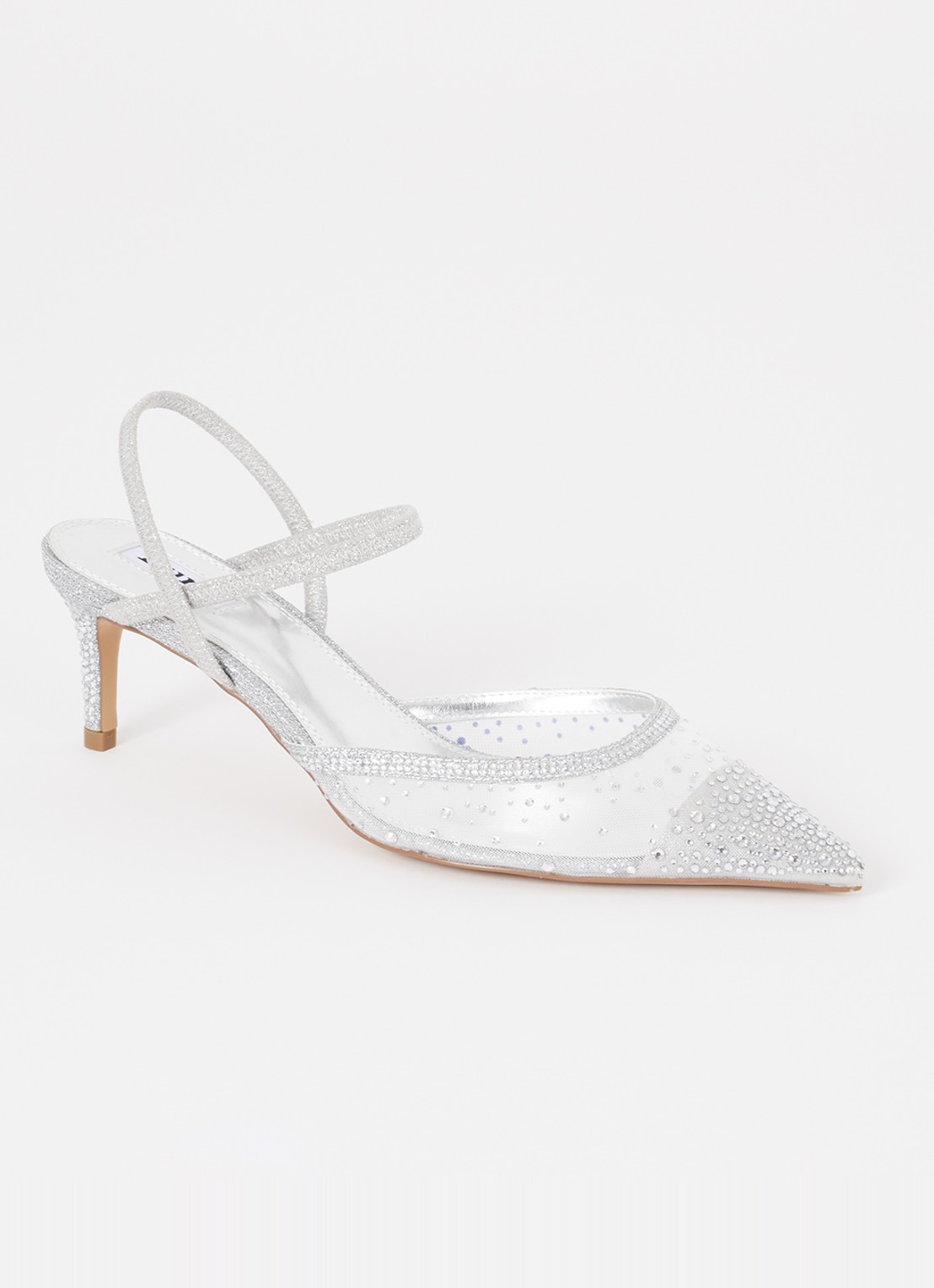 Dune London Charismatic slingback met strass - voorkant zilver