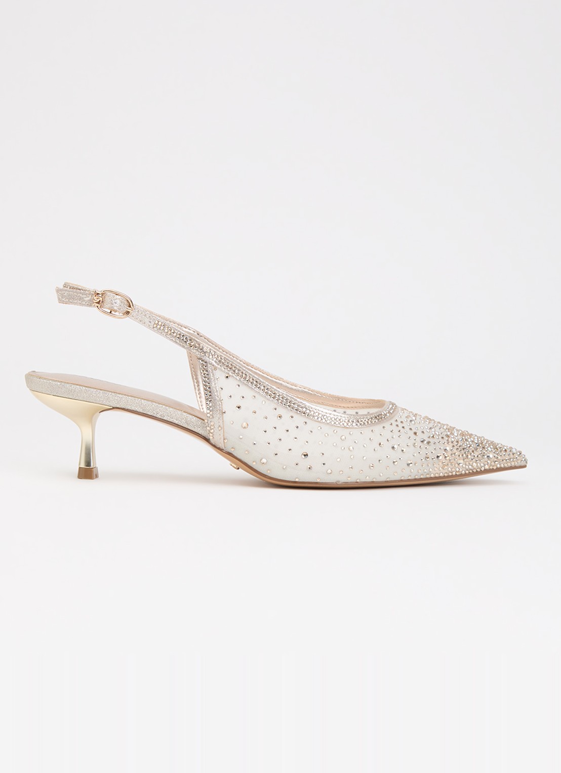 Dune London Cirelle slingback van mesh met strass - voorkant 5 goud