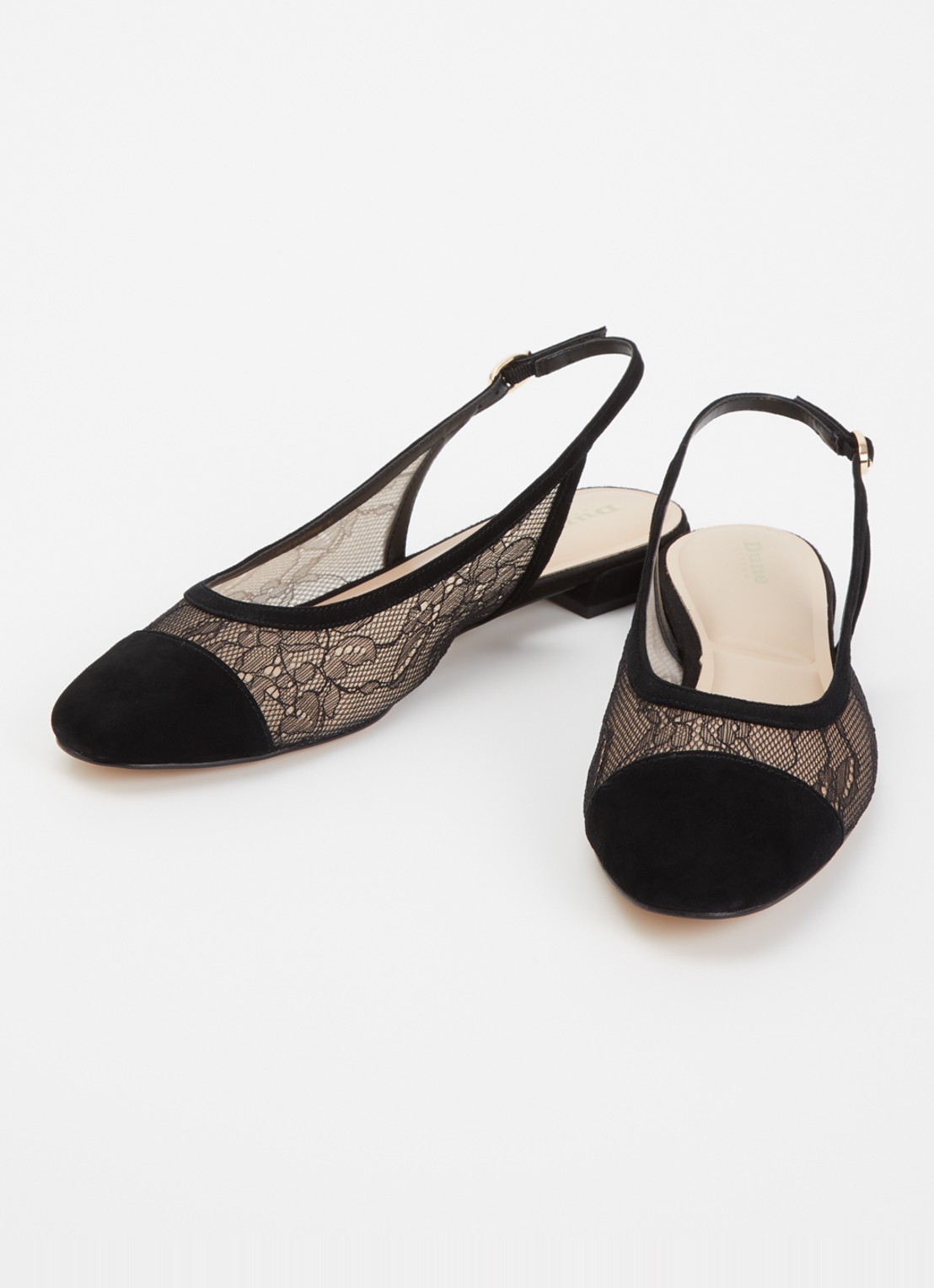 Dune London Clarify slingback met details van kant - detail zwart