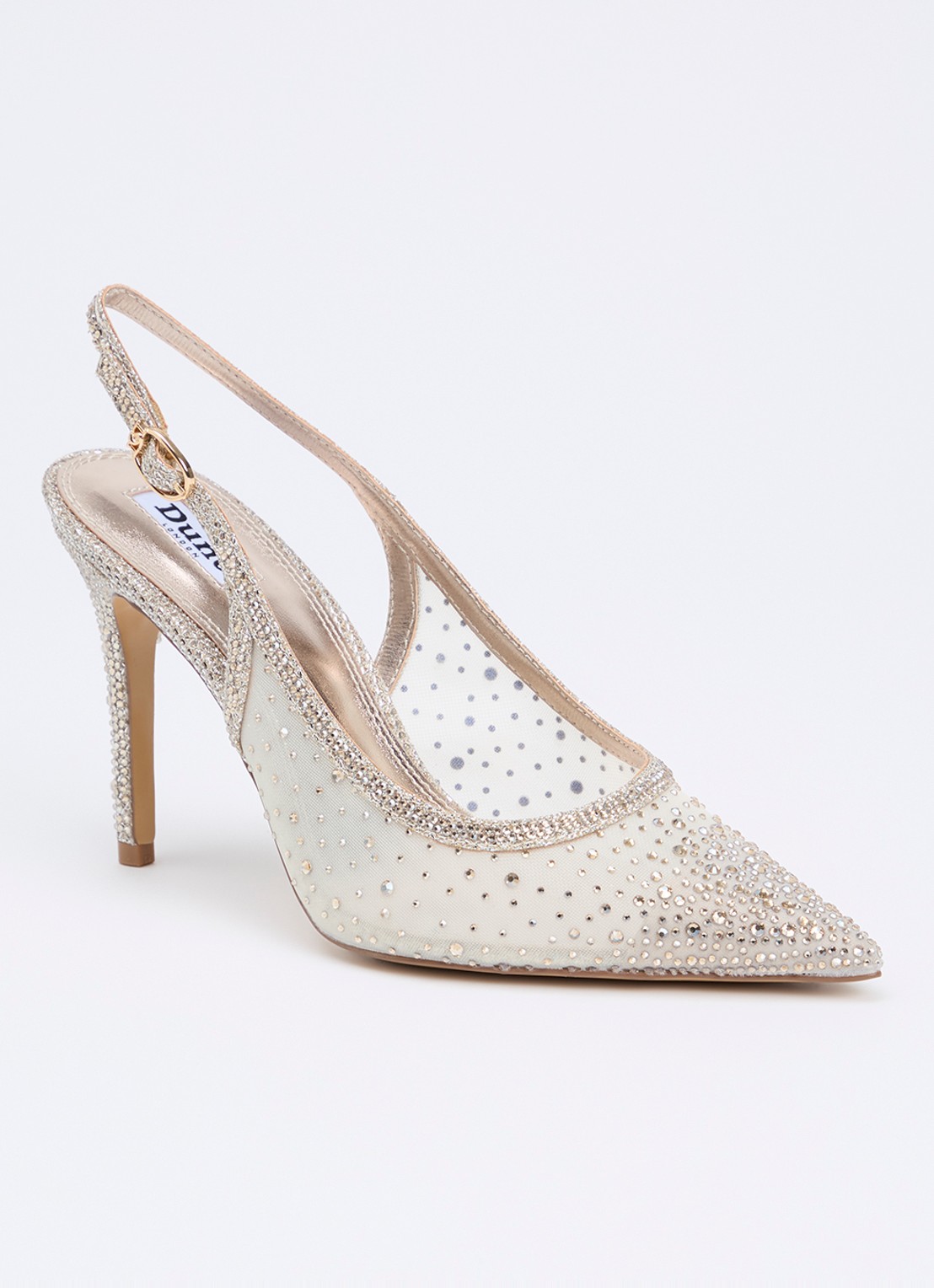 Dune London Compassionate slingback met strass - voorkant witgoud