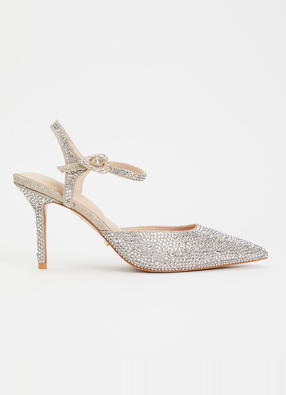 Dune London Compliments slingback met strass - voorkant zilver
