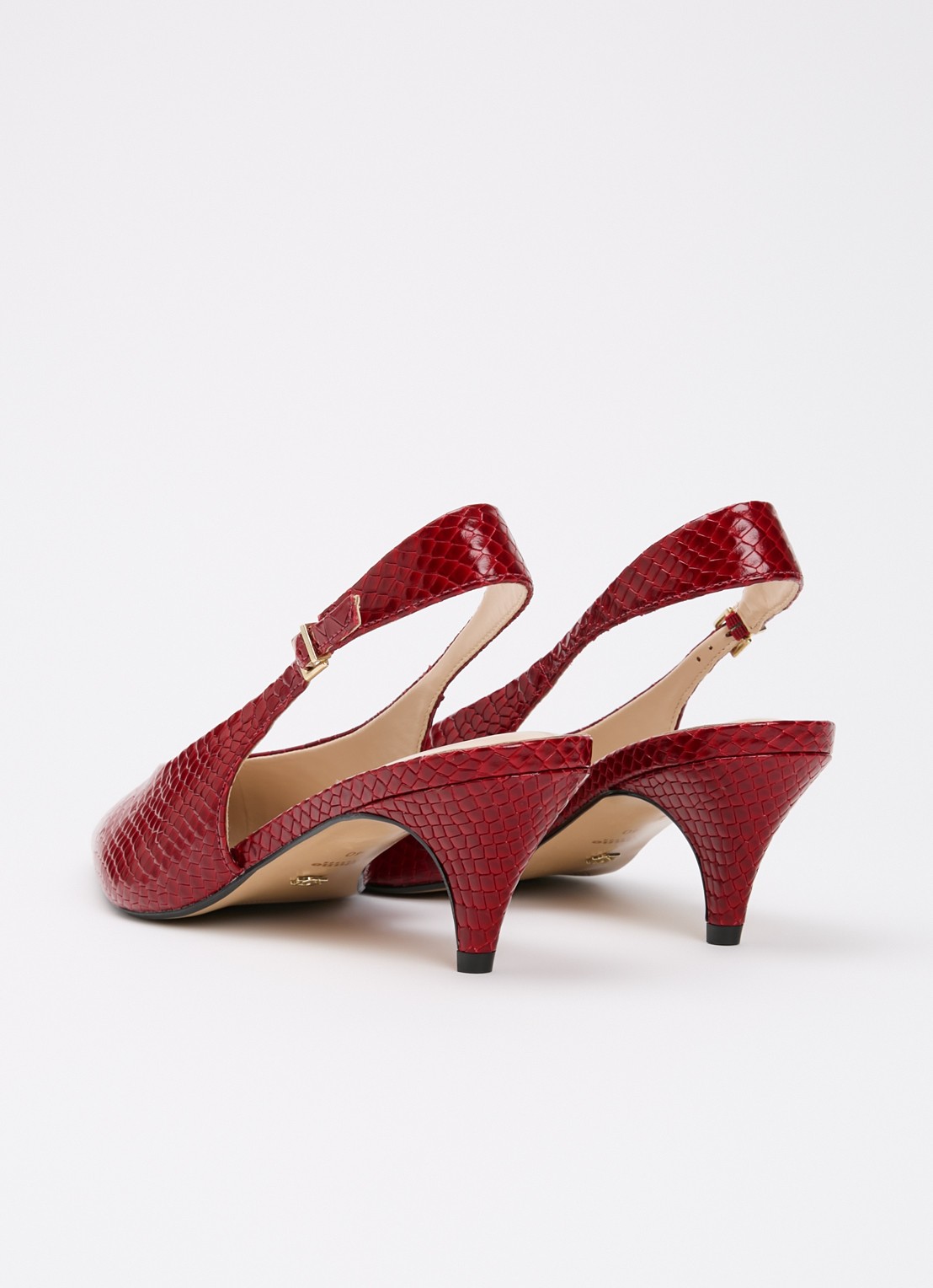 Dune London Connect slingback van leer met structuur - achterkant donkerrood