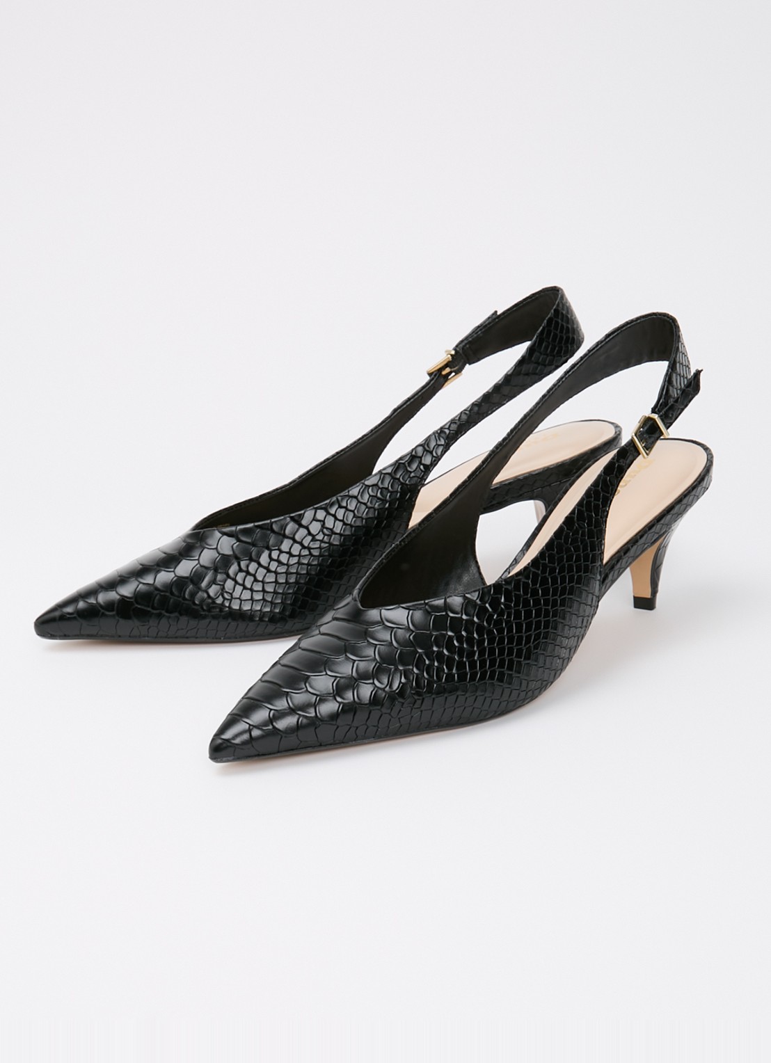 Dune London Connect slingback van leer met structuur - detail 2 zwart