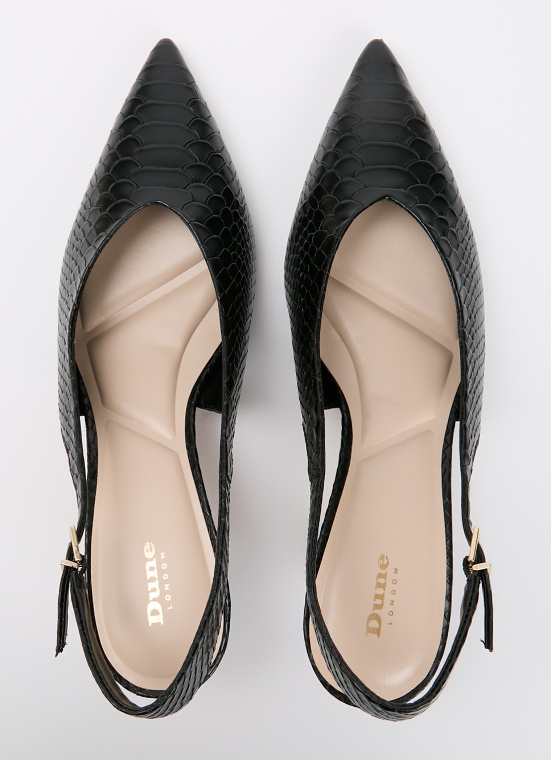 Dune London Connect slingback van leer met structuur - detail 3 zwart
