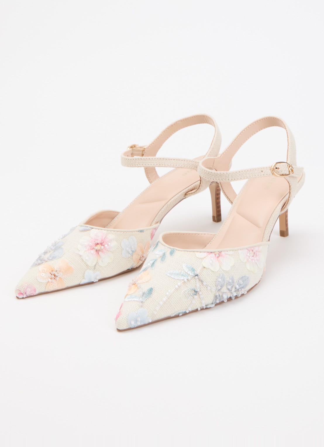 Dune London Cultivated slingback met borduring - detail 2 ivoor