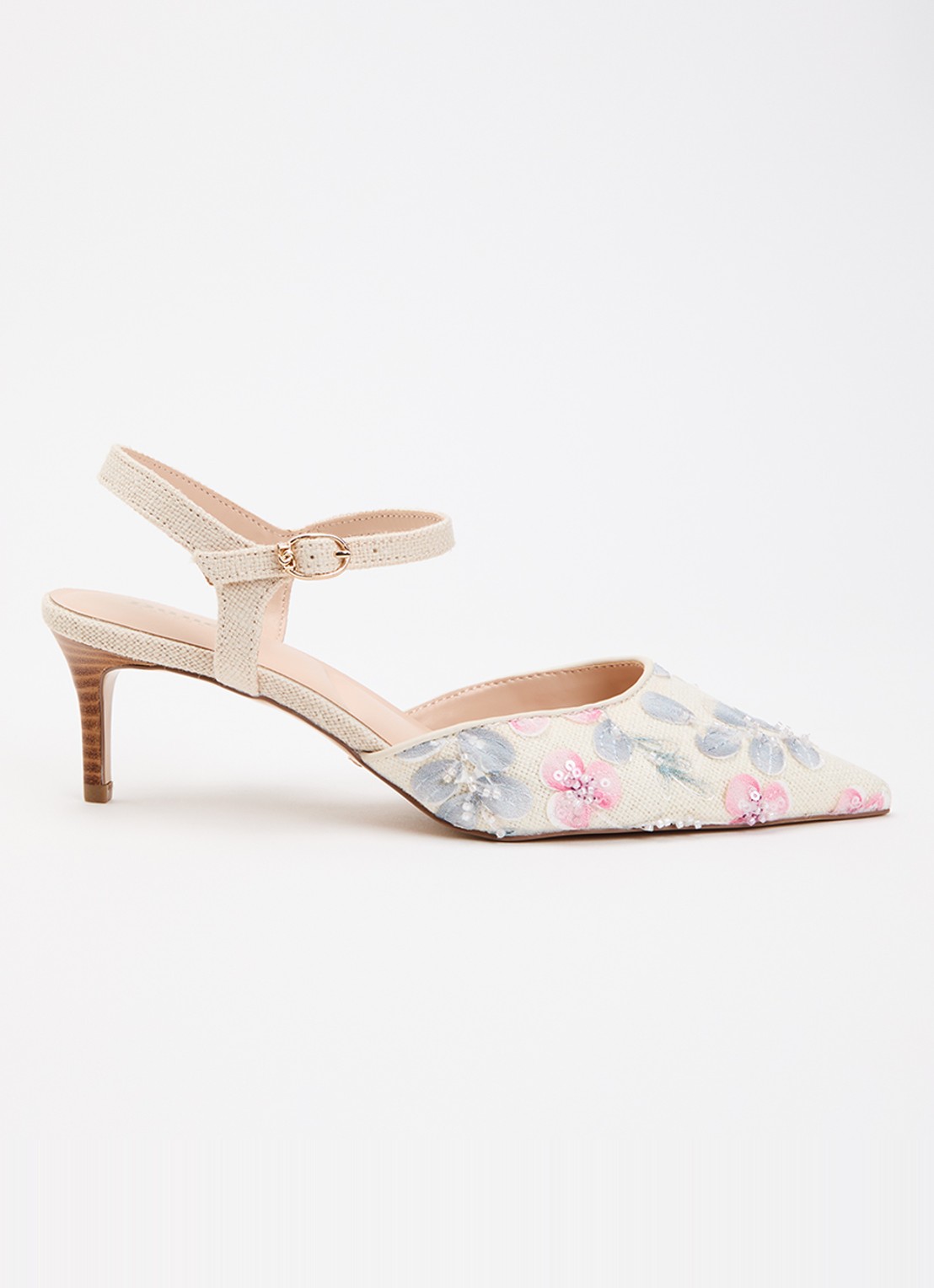 Dune London Cultivated slingback met borduring - voorkant ivoor