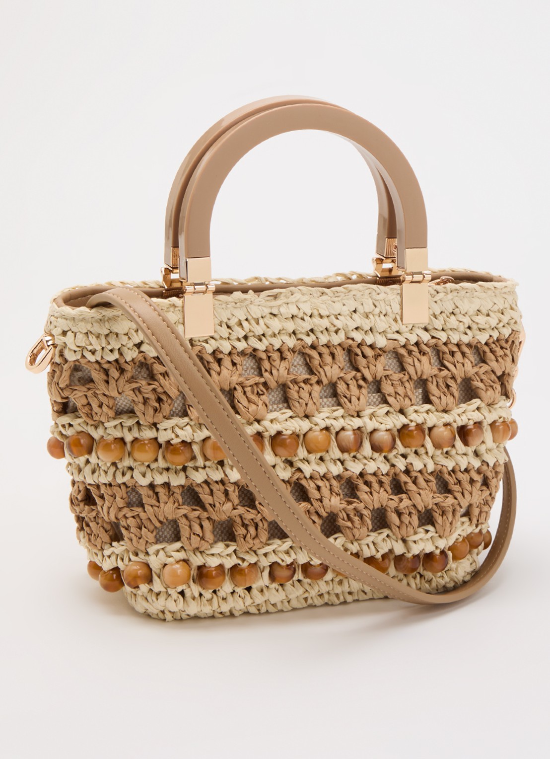 Dune London Dahlia handtas van raffia met afneembare schouderriem - achterkant 3 beige