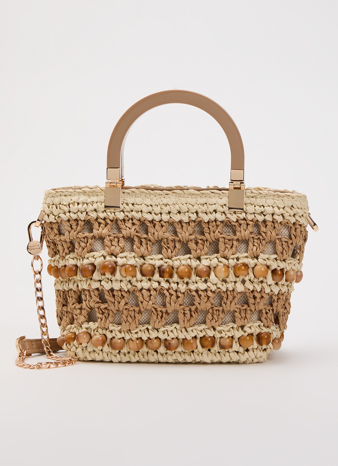 Dune London Dahlia handtas van raffia met afneembare schouderriem - voorkant 4 beige