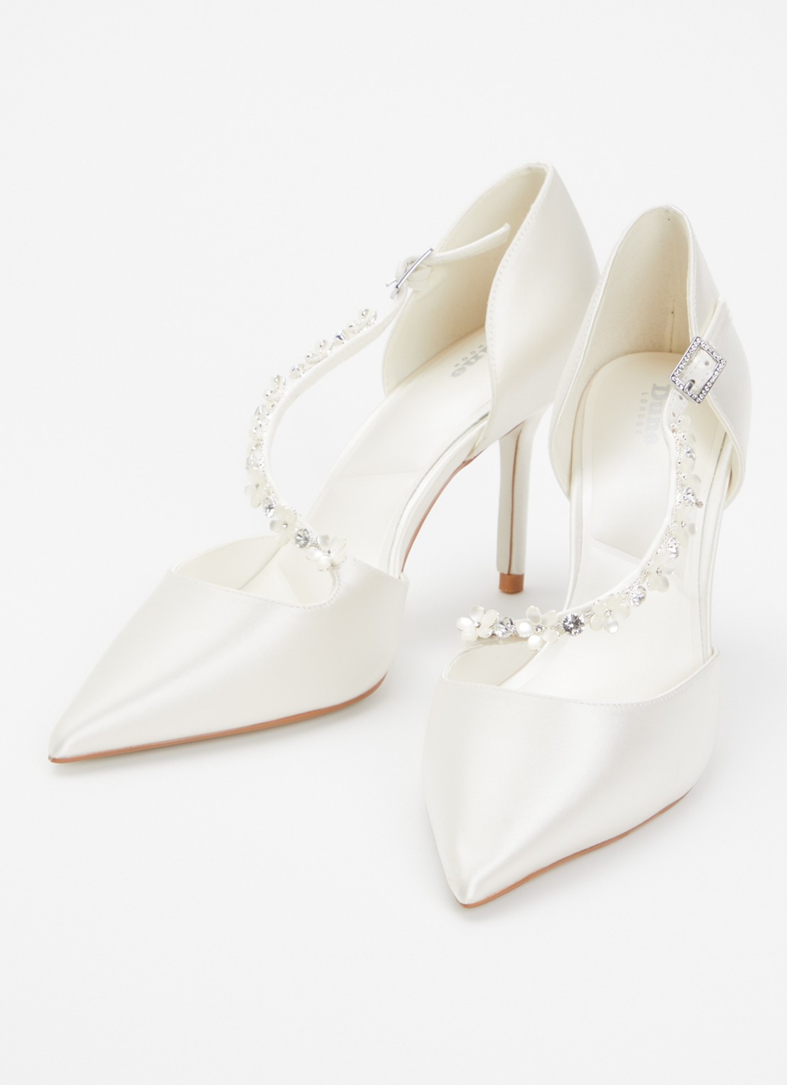 Dune London Declaration pump van satijn met strass - detail 2 ivoor