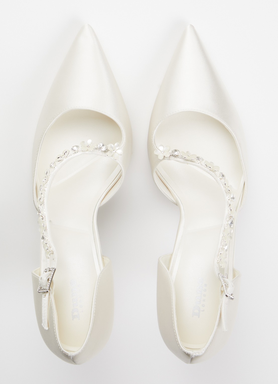Dune London Declaration pump van satijn met strass - detail 3 ivoor