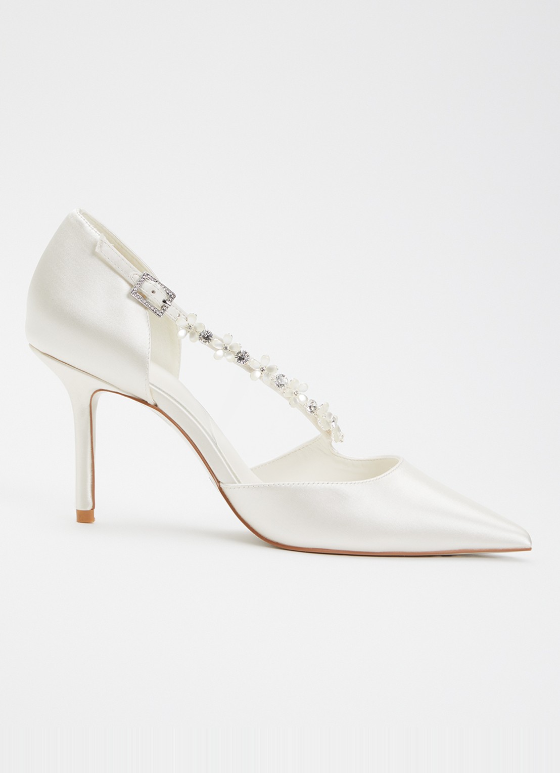 Dune London Declaration pump van satijn met strass - voorkant 5 ivoor