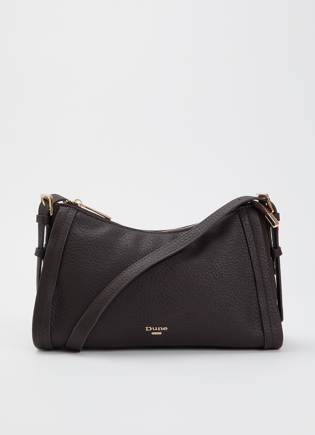 Dune London Declare crossbodytas met verstelbare schouderriem - voorkant 5 donkerbruin