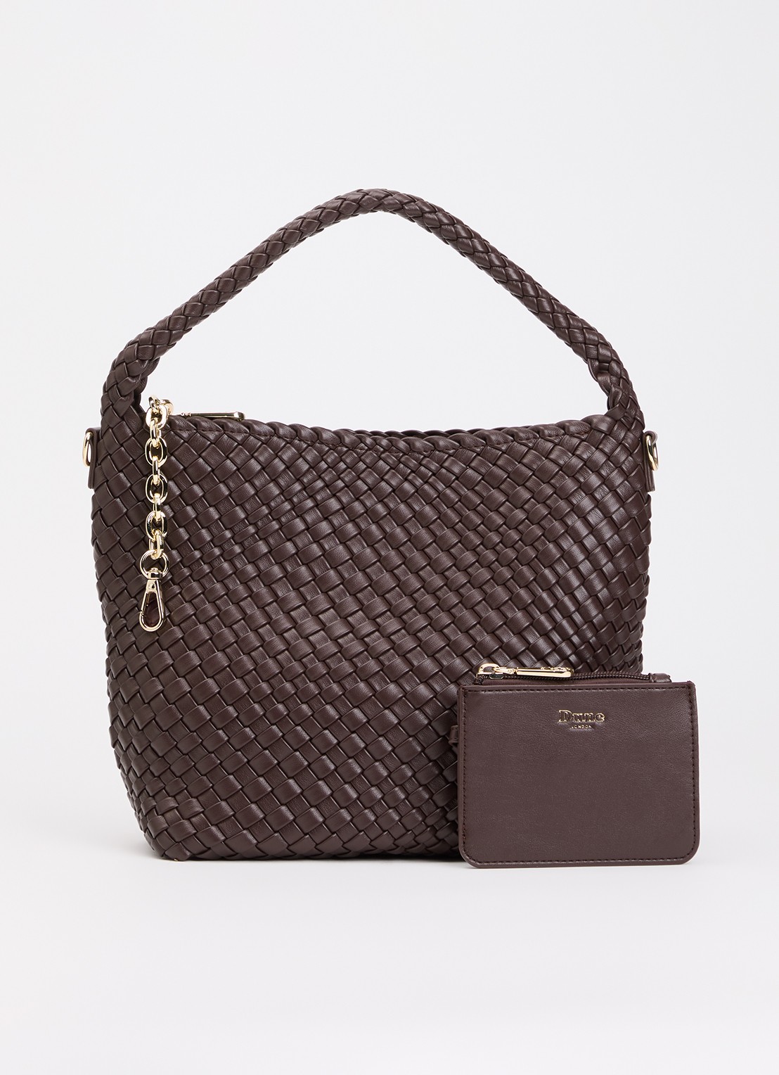 Dune London Deliberate M handtas met afneembare schouderriem en uitneembaar etui - voorkant roodbruin
