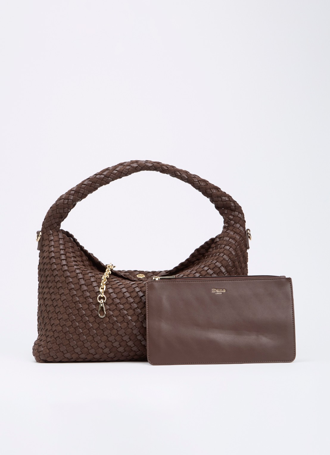 Dune London Deliberate schoudertas met gevlochten detail en uitneembaar etui - voorkant 2 hazelnootbruin
