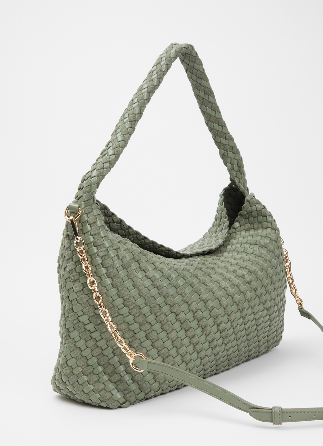 Dune London Deliberate schoudertas met gevlochten detail en uitneembaar etui - achterkant groen