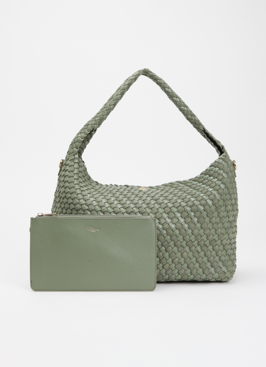 Dune London Deliberate schoudertas met gevlochten detail en uitneembaar etui - voorkant 2 groen