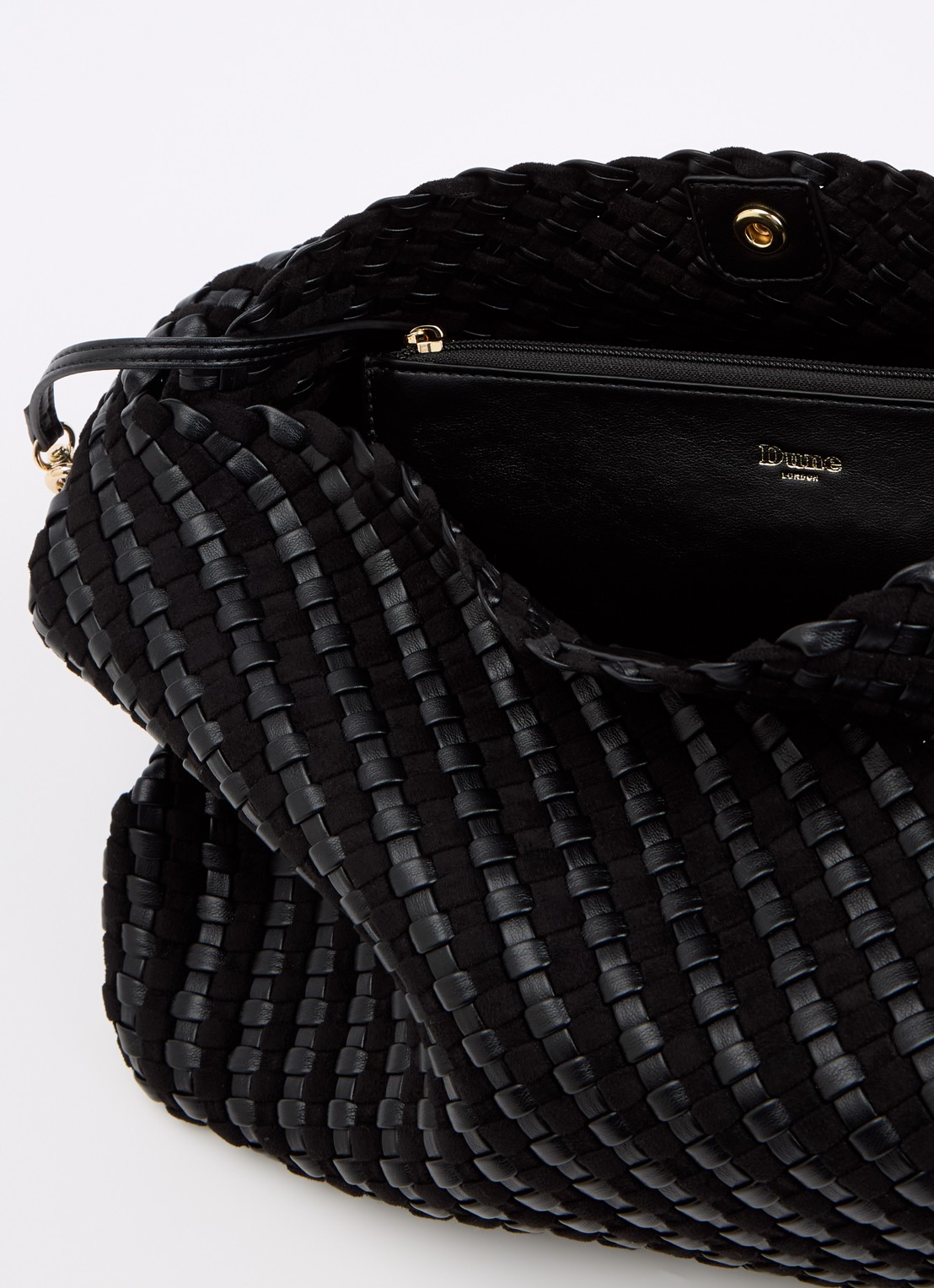 Dune London Deliberate schoudertas met gevlochten detail en uitneembare etui - detail zwart