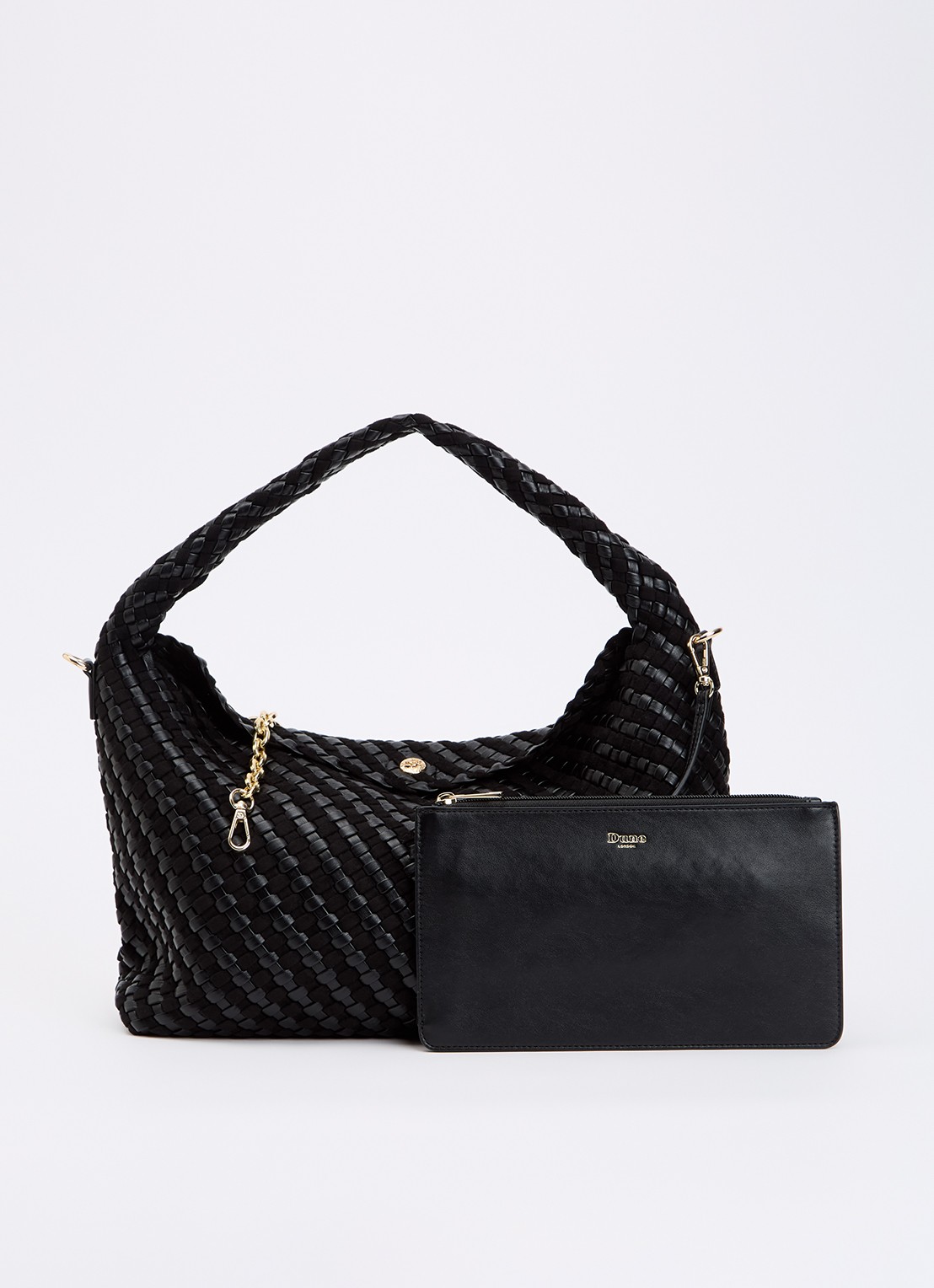Dune London Deliberate schoudertas met gevlochten detail en uitneembare etui - voorkant 5 zwart