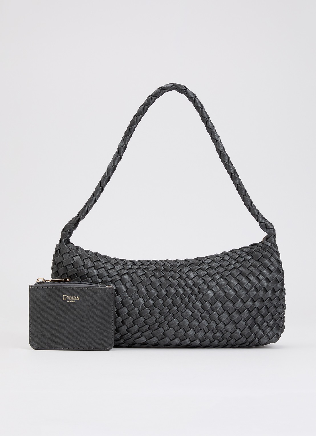 Dune London Deliberating schoudertas met gevlochten detail - voorkant 4 donkergrijs