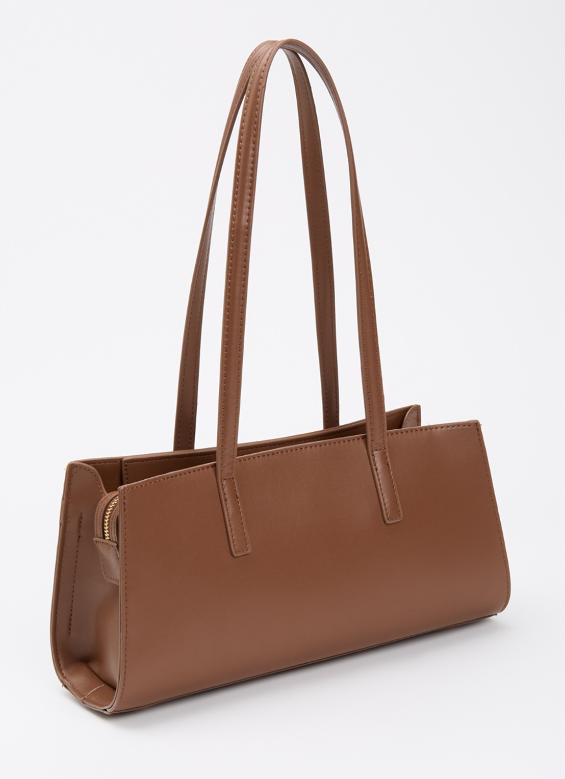 Dune London Depend schoudertas van leer met afneembare schouderriem - achterkant chocoladebruin
