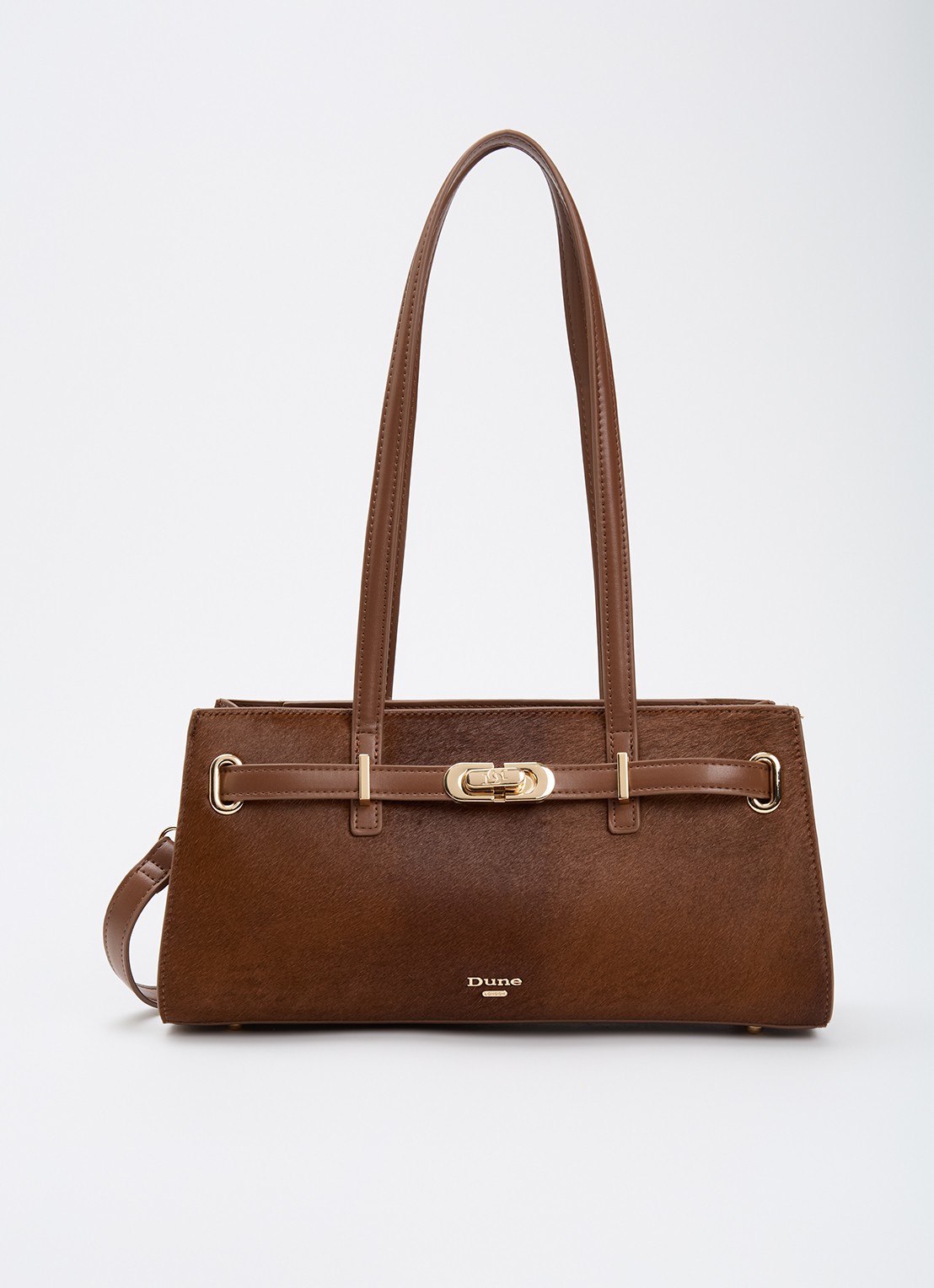 Dune London Depend schoudertas van leer met afneembare schouderriem - voorkant 2 chocoladebruin