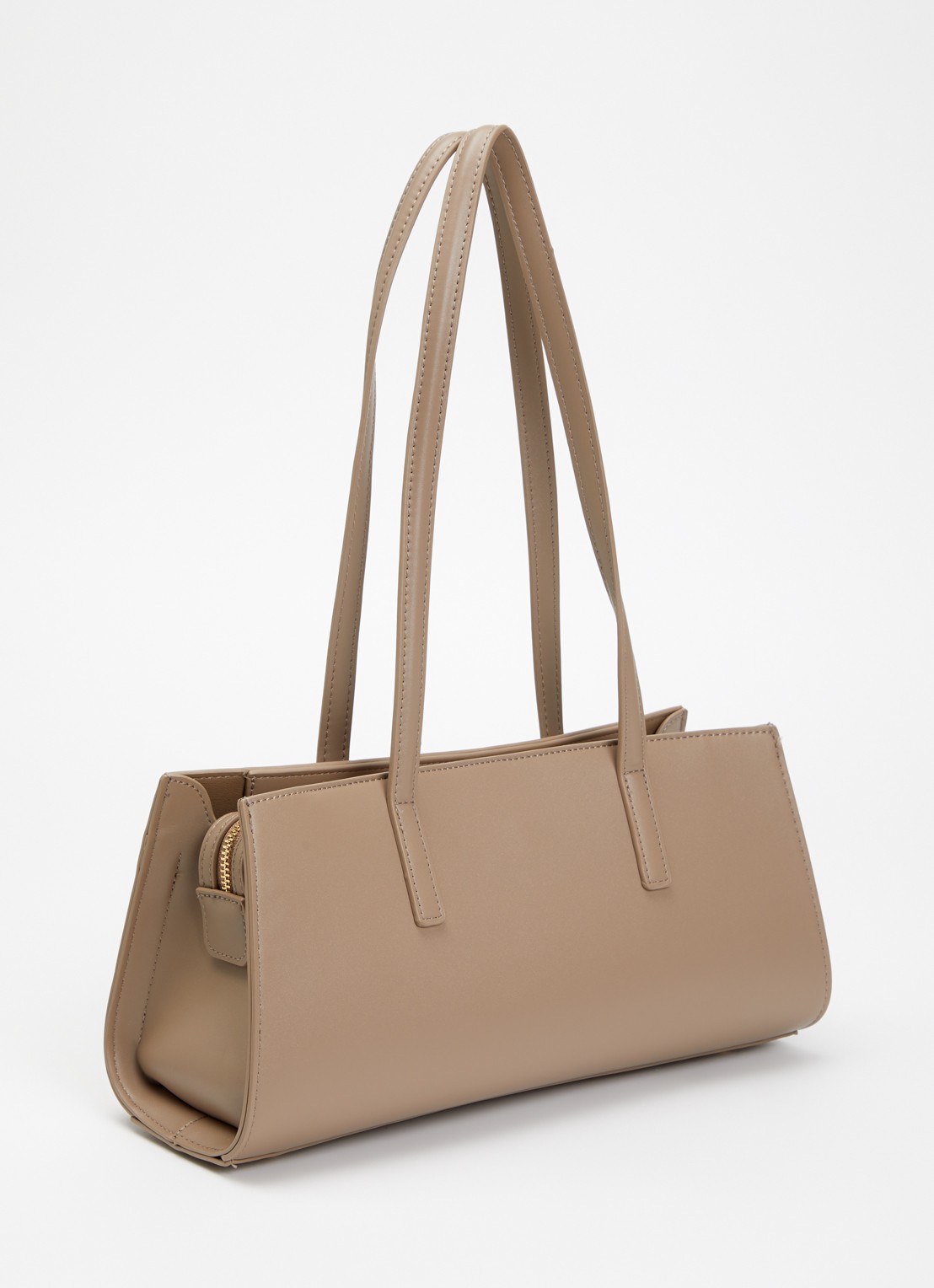 Dune London Depend schoudertas van leer met afneembare schouderriem - achterkant taupe