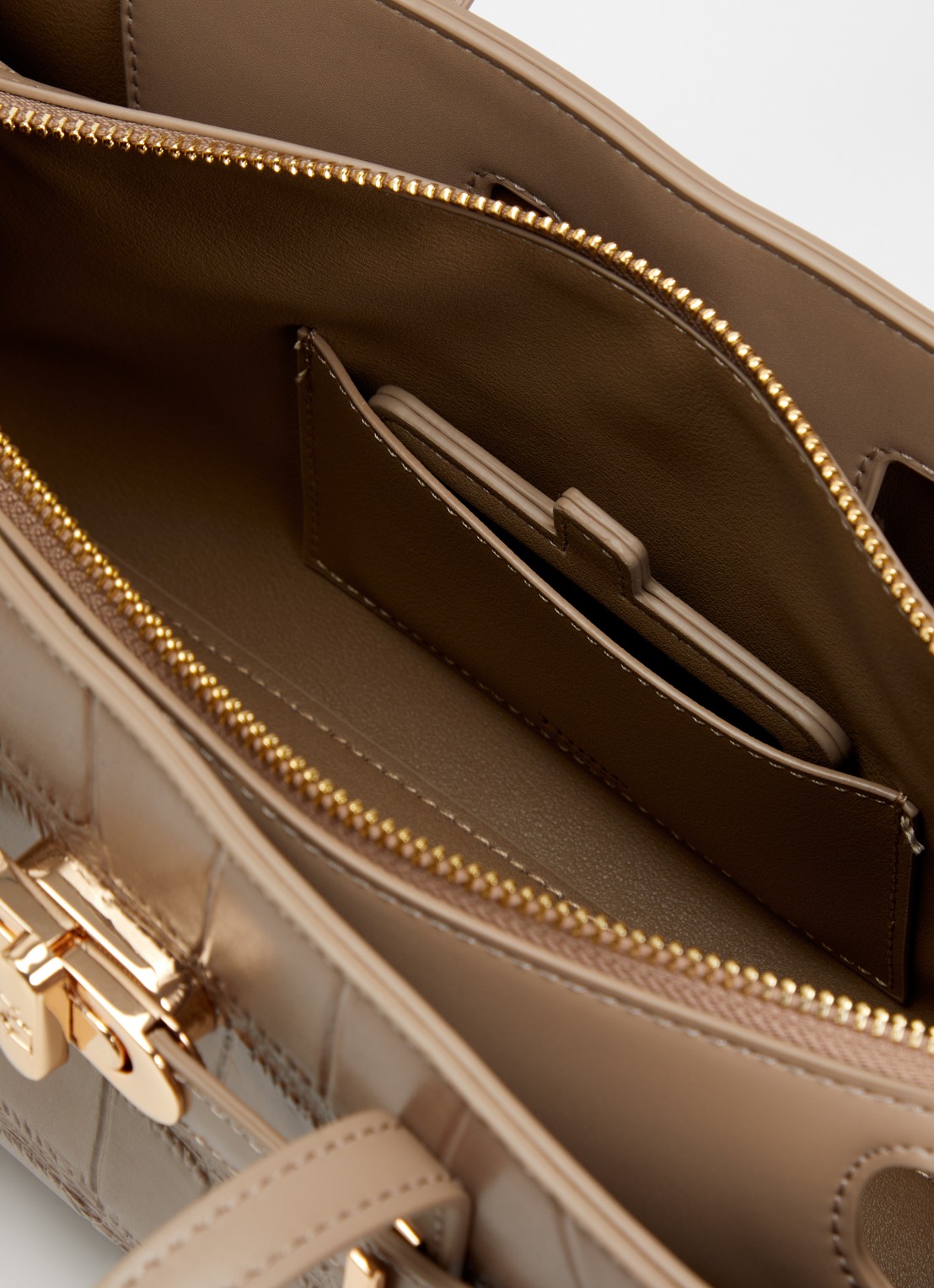Dune London Depend schoudertas van leer met afneembare schouderriem - detail 3 taupe