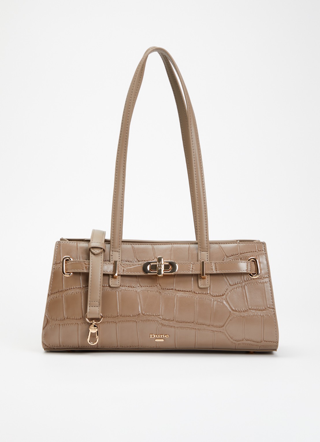 Dune London Depend schoudertas van leer met afneembare schouderriem - voorkant 2 taupe