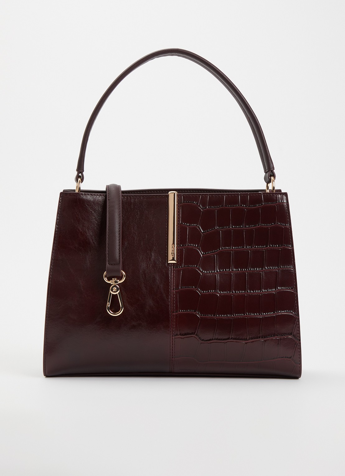 Dune London Destined Medium handtas van leer met crocostructuur en details van suède - voorkant aubergine