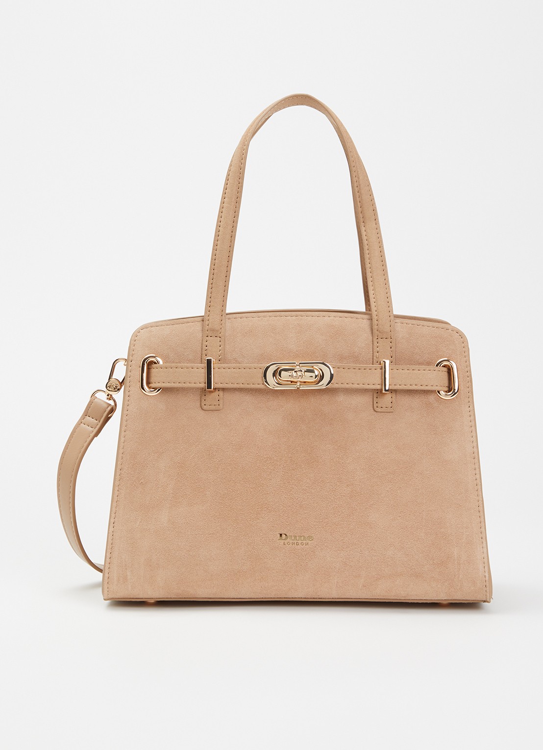 Dune London Dinidefine handtas van suède met afneembare schouderriem - voorkant 5 creme