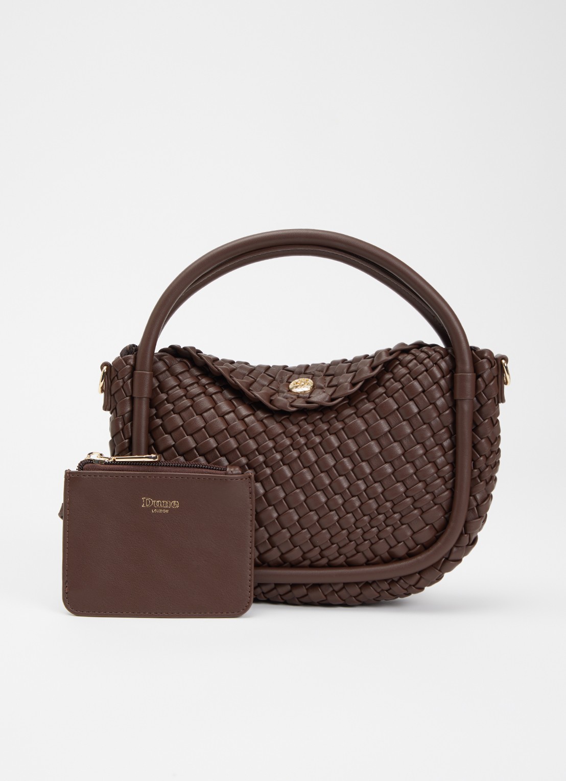 Dune London Dinideliberate handtas met gevlochten detail en uitneembaar etui - voorkant 2 bruin