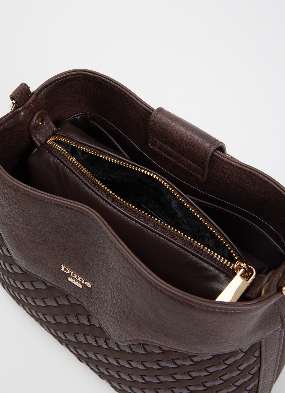 Dune London Dinidelphine handtas met structuur en afneembare schouderriem - detail bruin