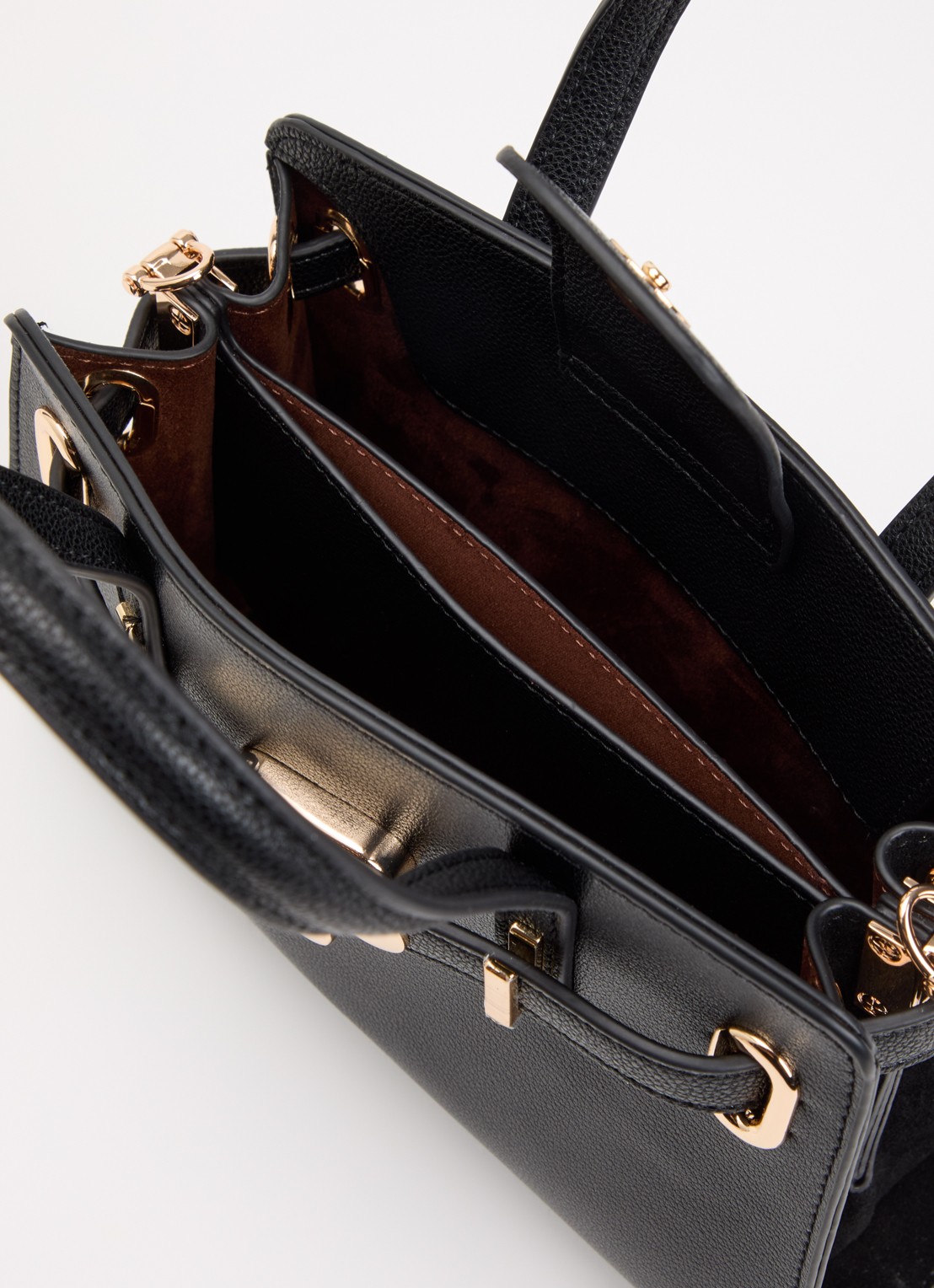 Dune London Dinkydefine handtas van leer met afneembare schouderriem - detail zwart