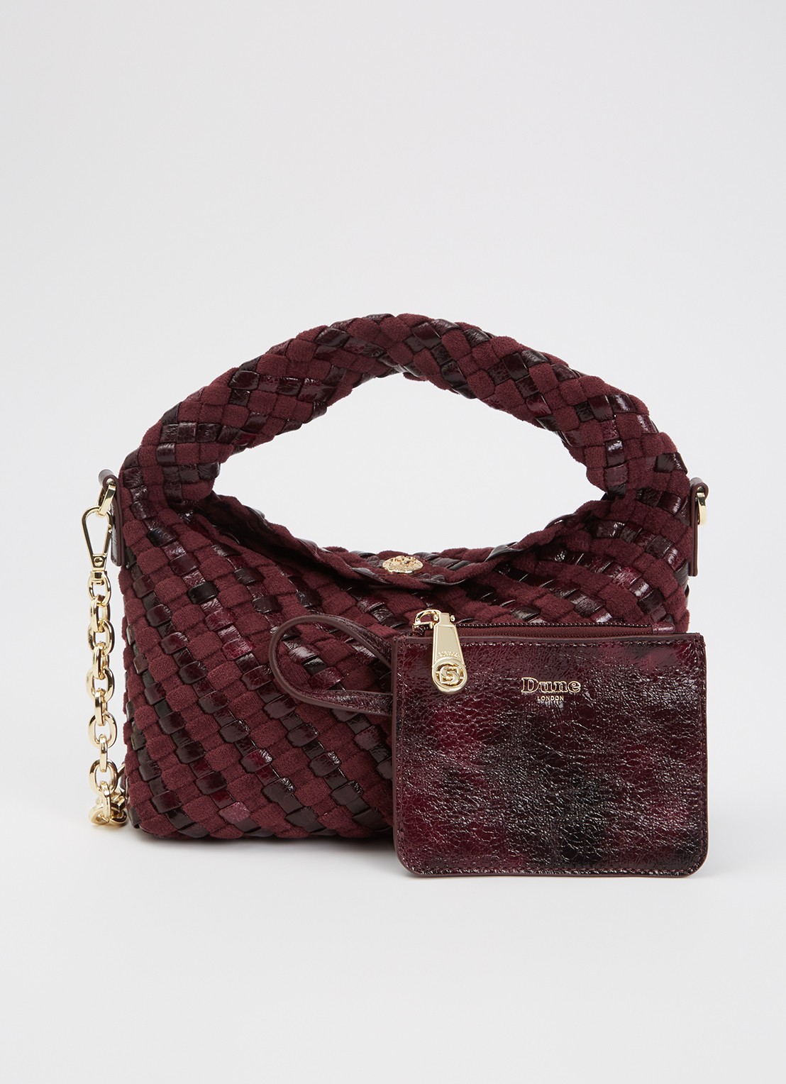 Dune London Dinkydeliberate handtas met gevlochten detail en uitneembaar etui - voorkant 2 aubergine