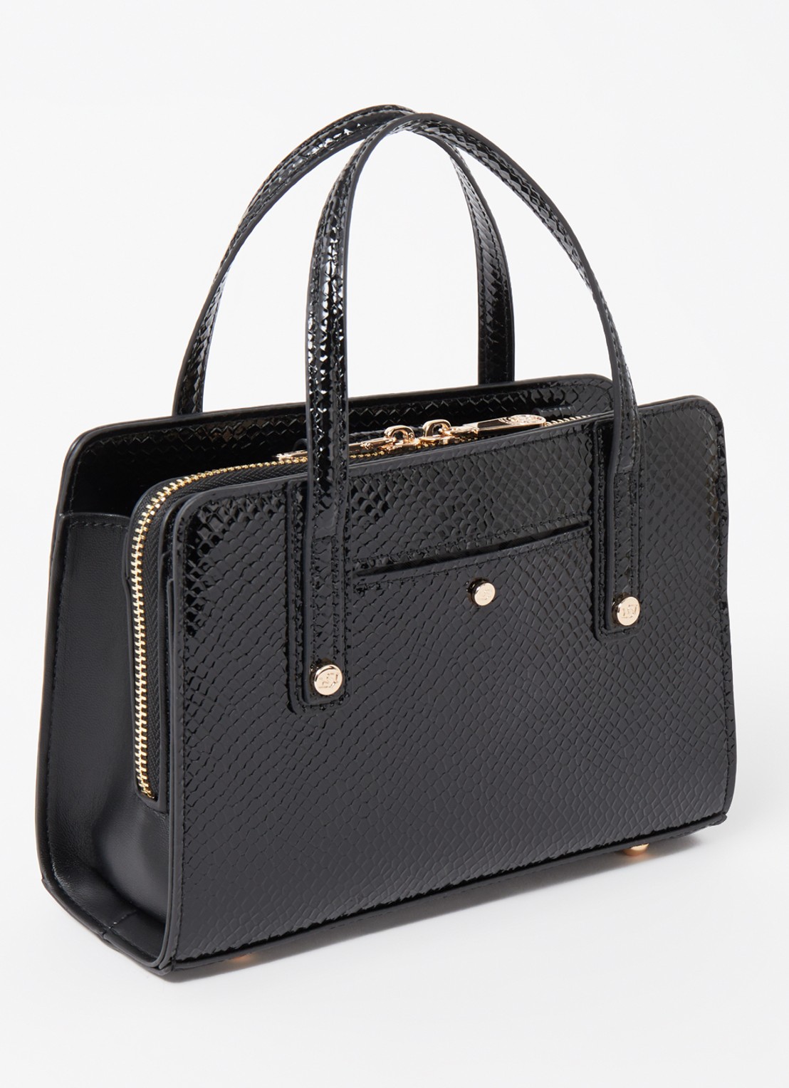 Dune London Dinkydenbeigh handtas met afneembare schouderriem  - achterkant 3 zwart croco structuur