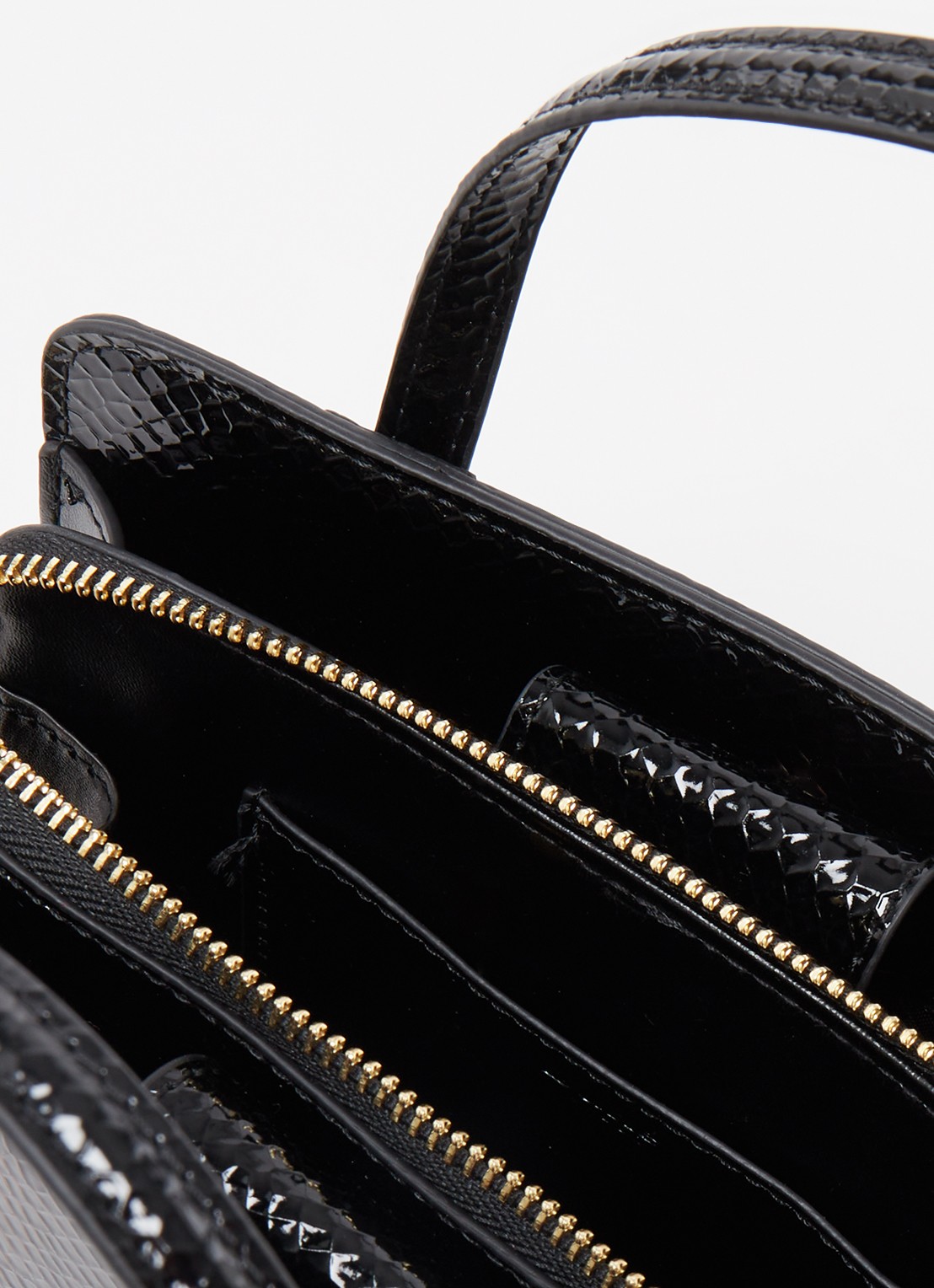 Dune London Dinkydenbeigh handtas met afneembare schouderriem  - detail zwart croco structuur