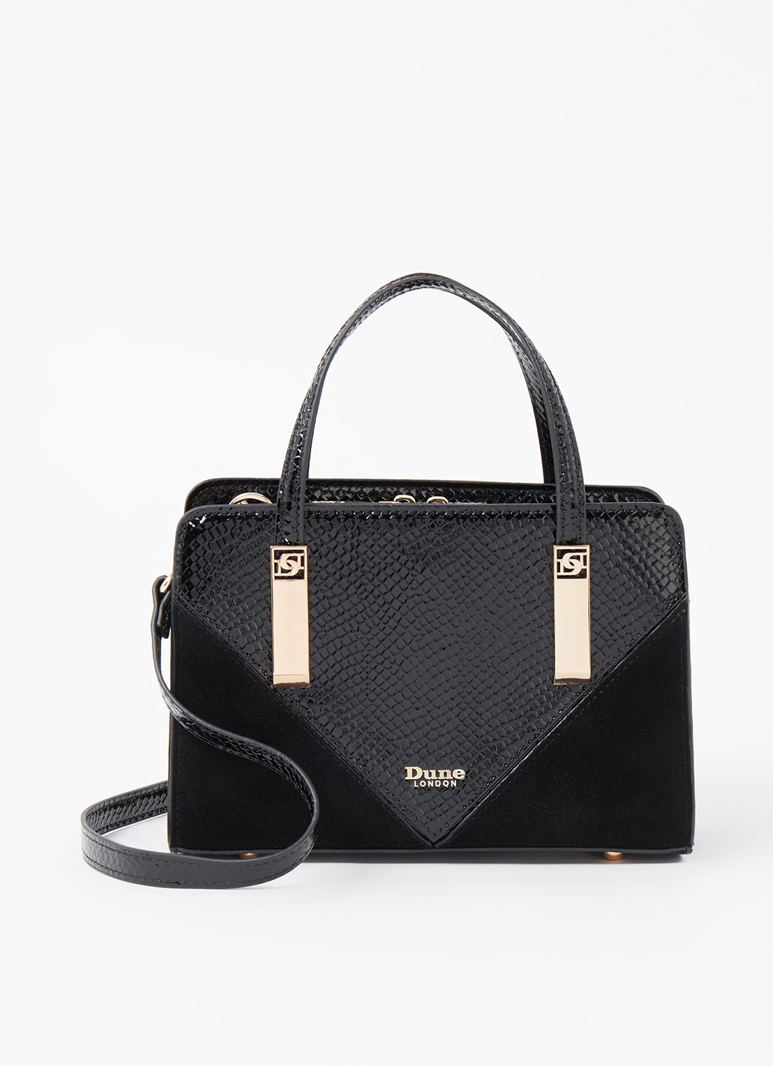 Dune London Dinkydenbeigh handtas met afneembare schouderriem  - voorkant 4 zwart croco structuur