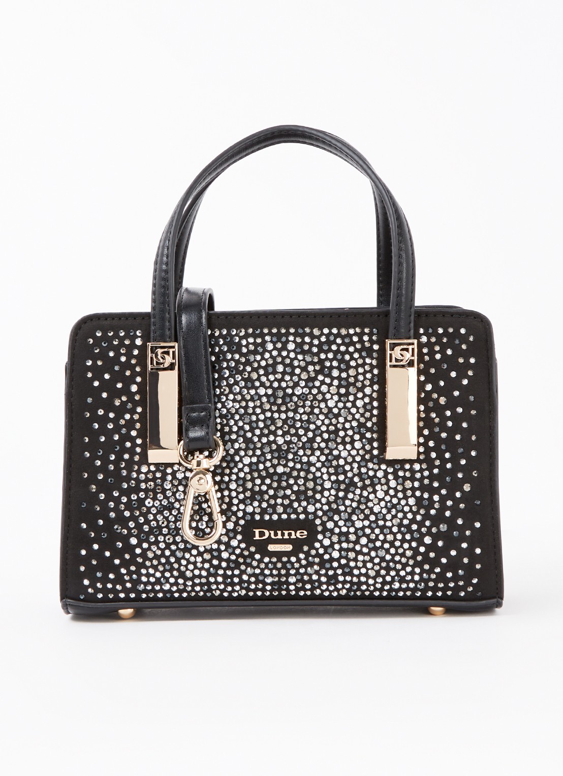 Dune London Dinkydenbeigh handtas met afneembare schouderriem  - voorkant 4 zwart studs