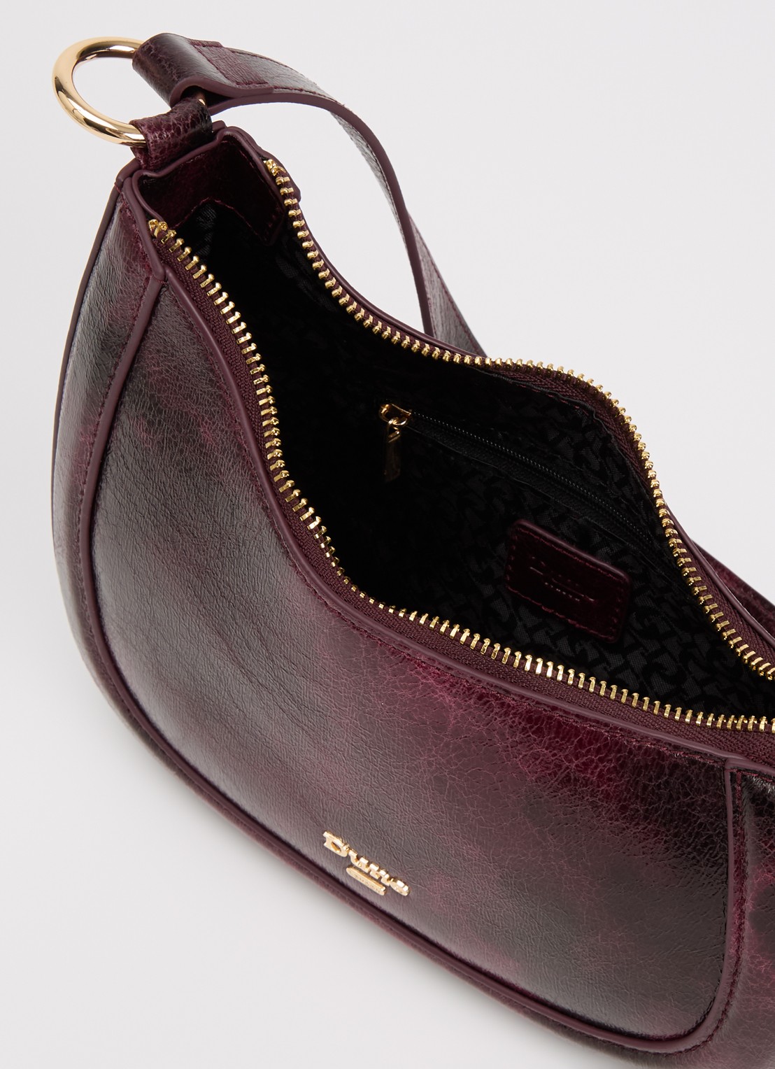 Dune London Direction schoudertas met kettingdetail - detail aubergine