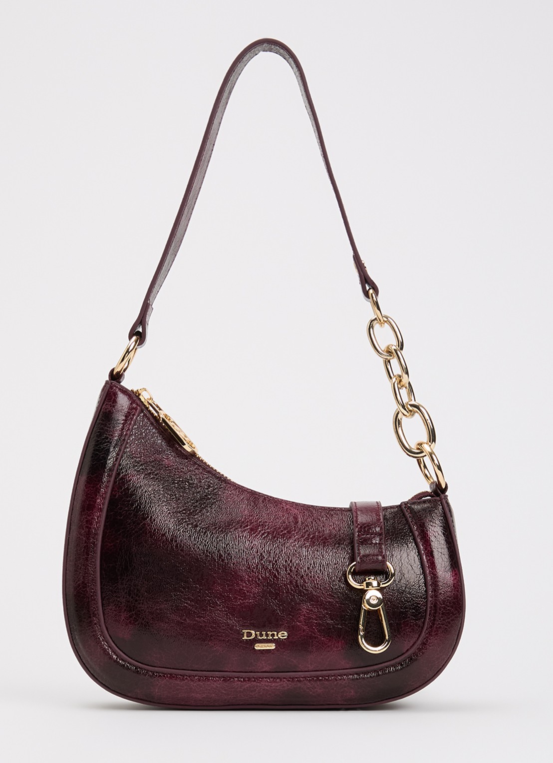 Dune London Direction schoudertas met kettingdetail - voorkant 5 aubergine