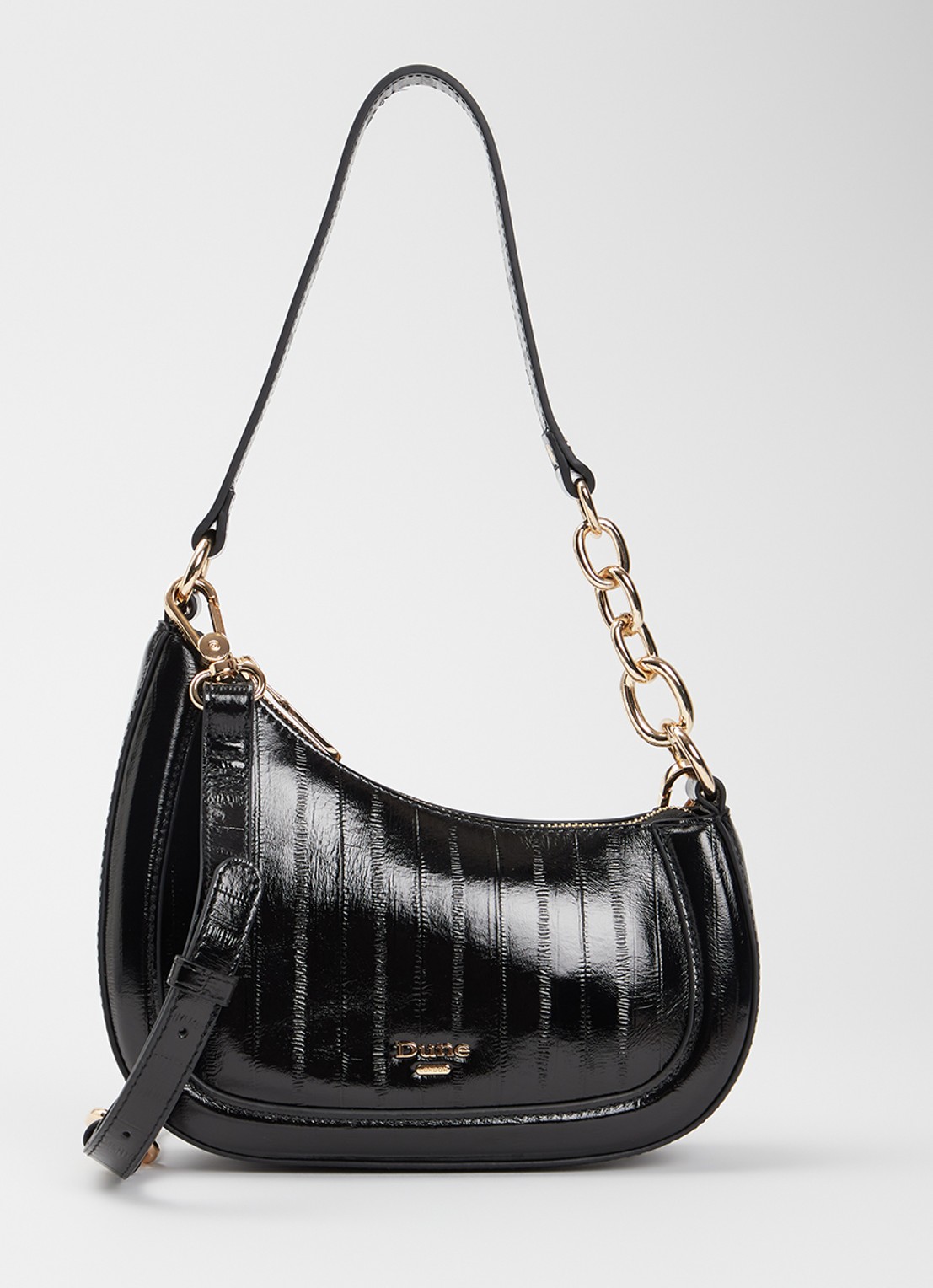 Dune London Direction schoudertas met kettingdetail - voorkant 5 diepzwart