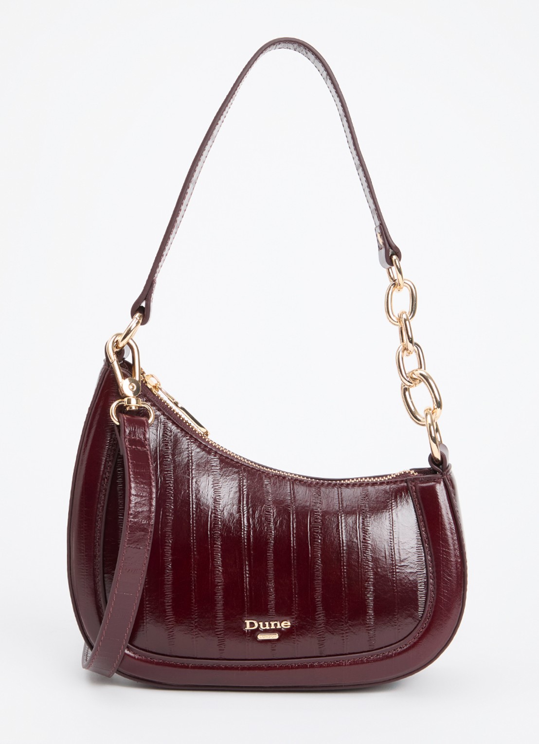 Dune London Direction schoudertas met kettingdetail - voorkant bordeauxrood