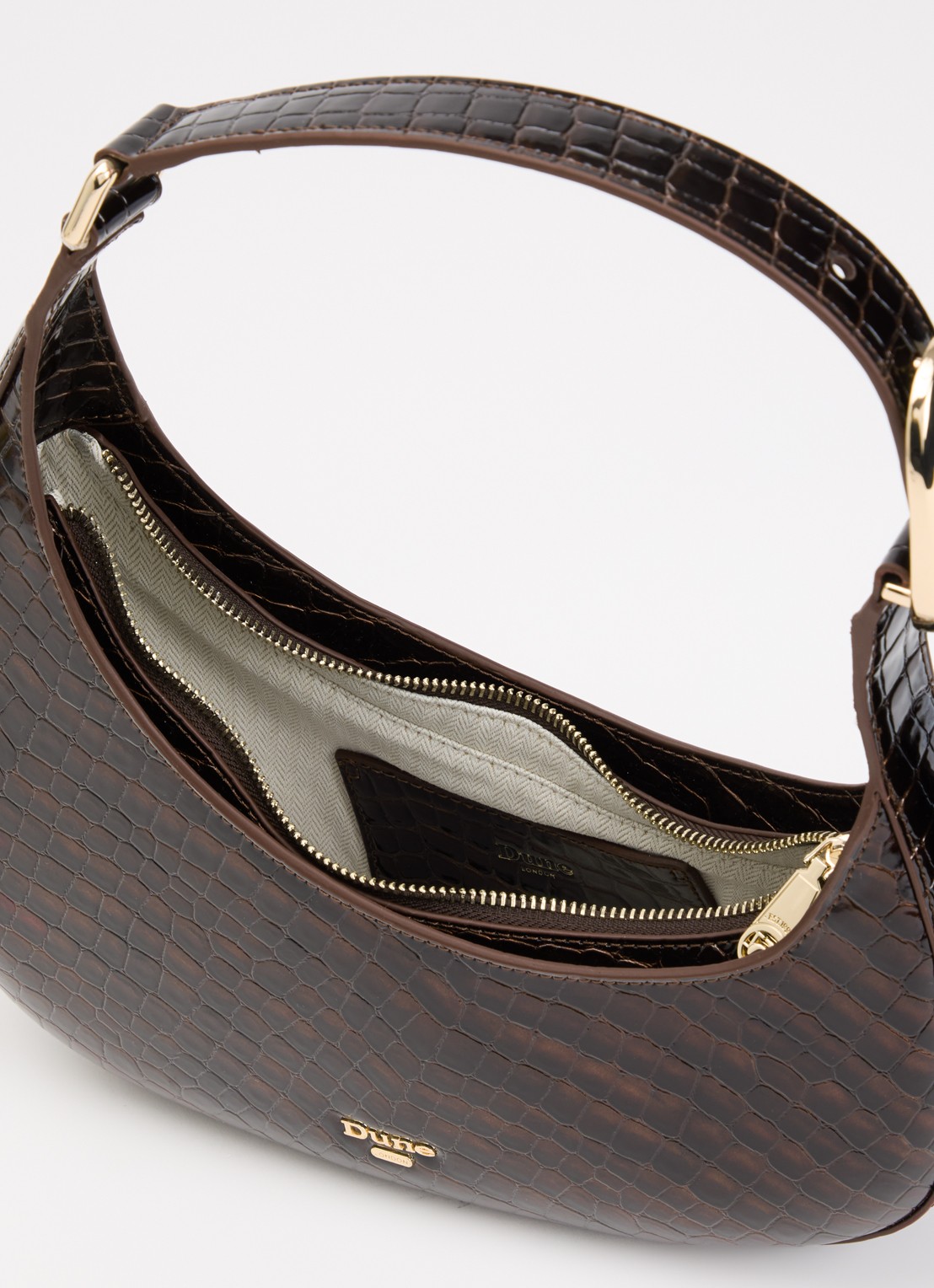 Dune London Disamring schoudertas met crocostructuur en  - detail bordeauxrood
