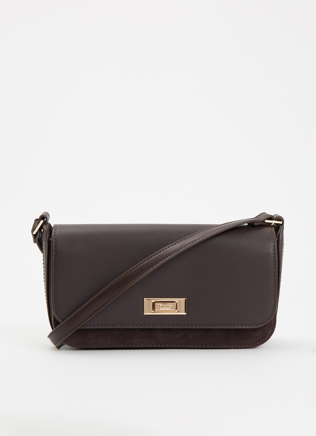 Dune London Discreet crossbodytas van leer - voorkant 5 donkerbruin