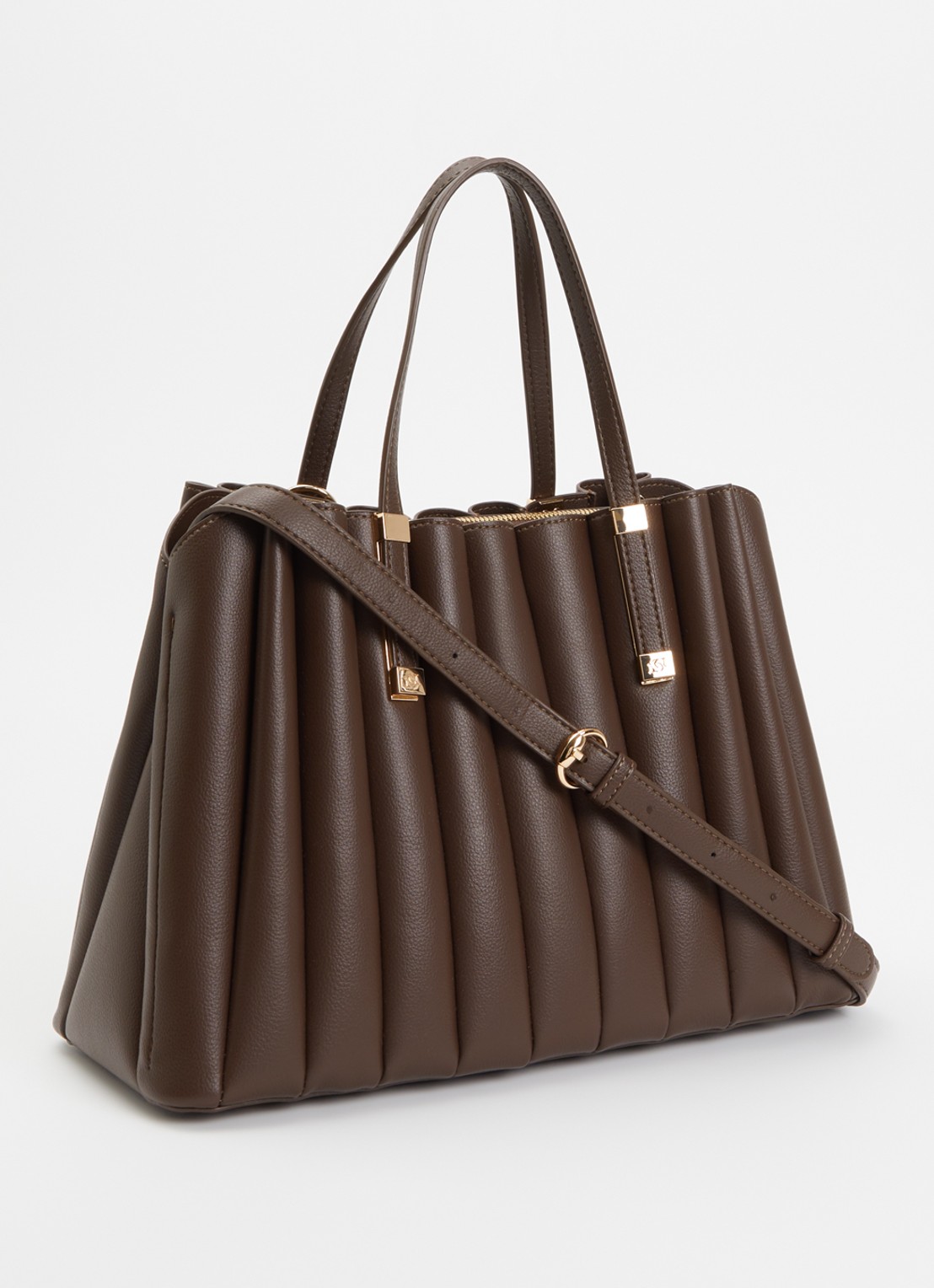 Dune London Dolly shopper met plooidetail en afneembaar etui - achterkant 4 donkerbruin