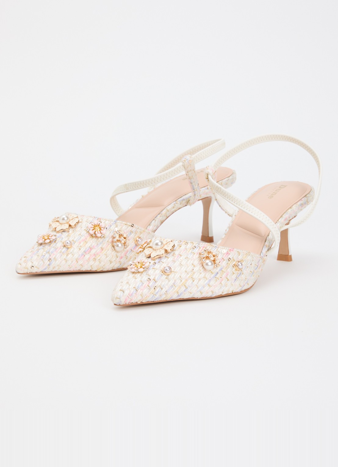 Dune London Dyana slingback met imitatieparels en strass - detail 3 gebroken wit